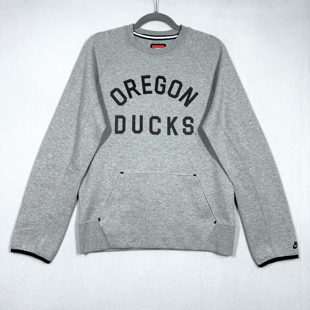 Nike‎ Tech Fleece Oregon Ducks Sweatshirt Mens Small Grey Crewneck Pullover Logo
